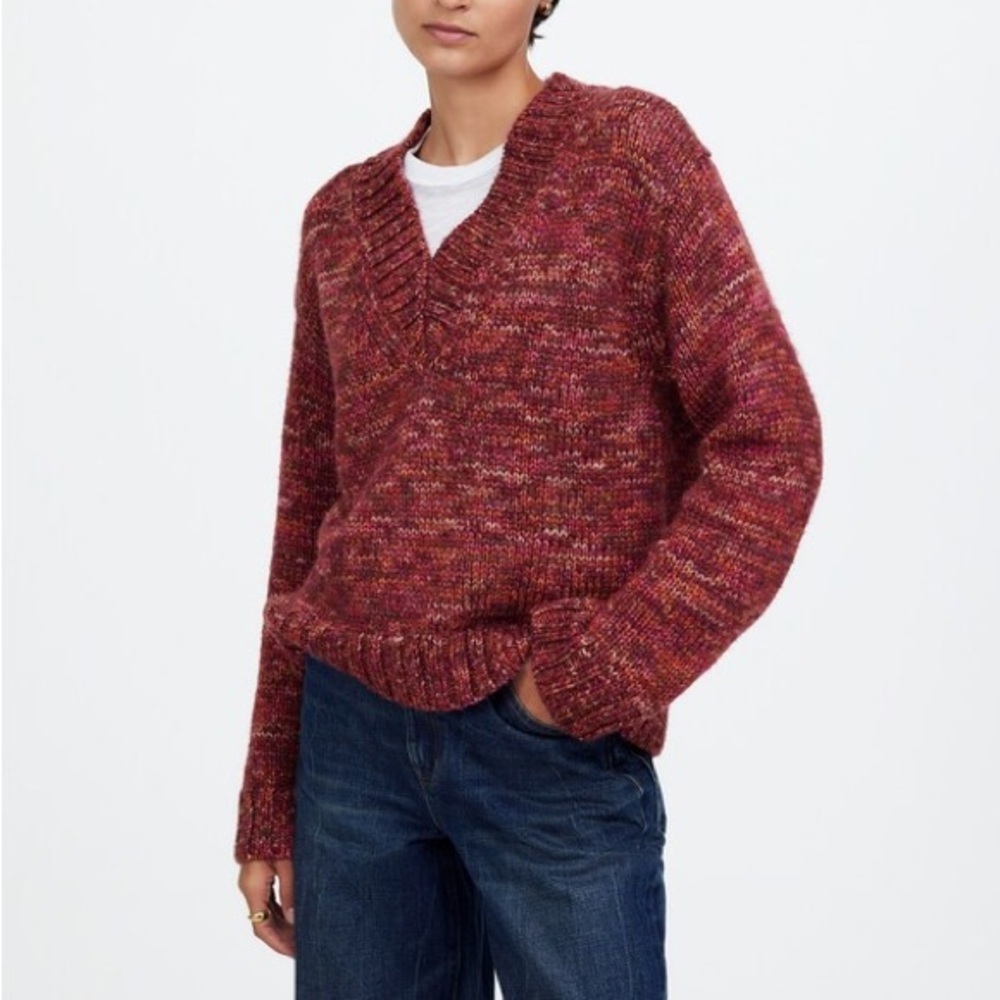 MADEWELL Spray-Dyed Wool Knit V-Neck Relaxed Casual Luxe Boho Oversized Sweater